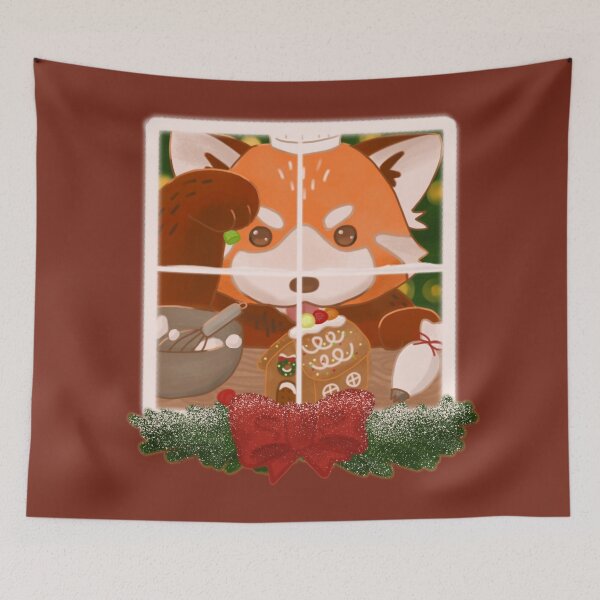 Item preview, Watching a Redpanda Decorating a Gingerbread house on Christmas in front of a Festive Window designed and sold by citrusapple.