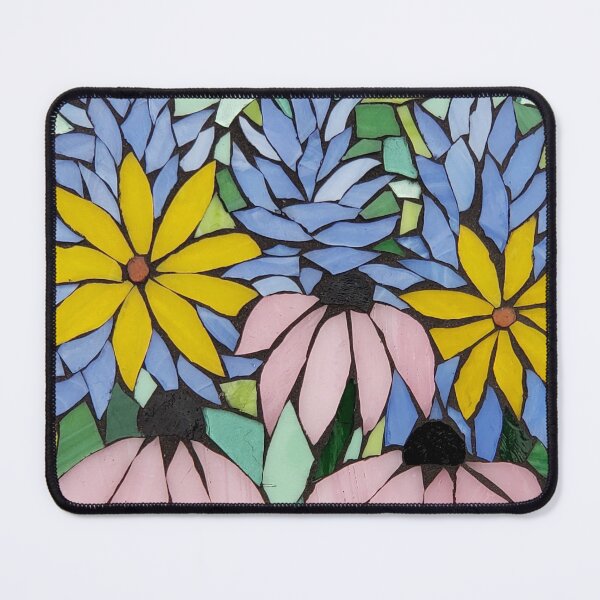 Item preview, Pink cone flowers, daisies, and blue lupine stained glass mosaic designed and sold by Angiekannada.
