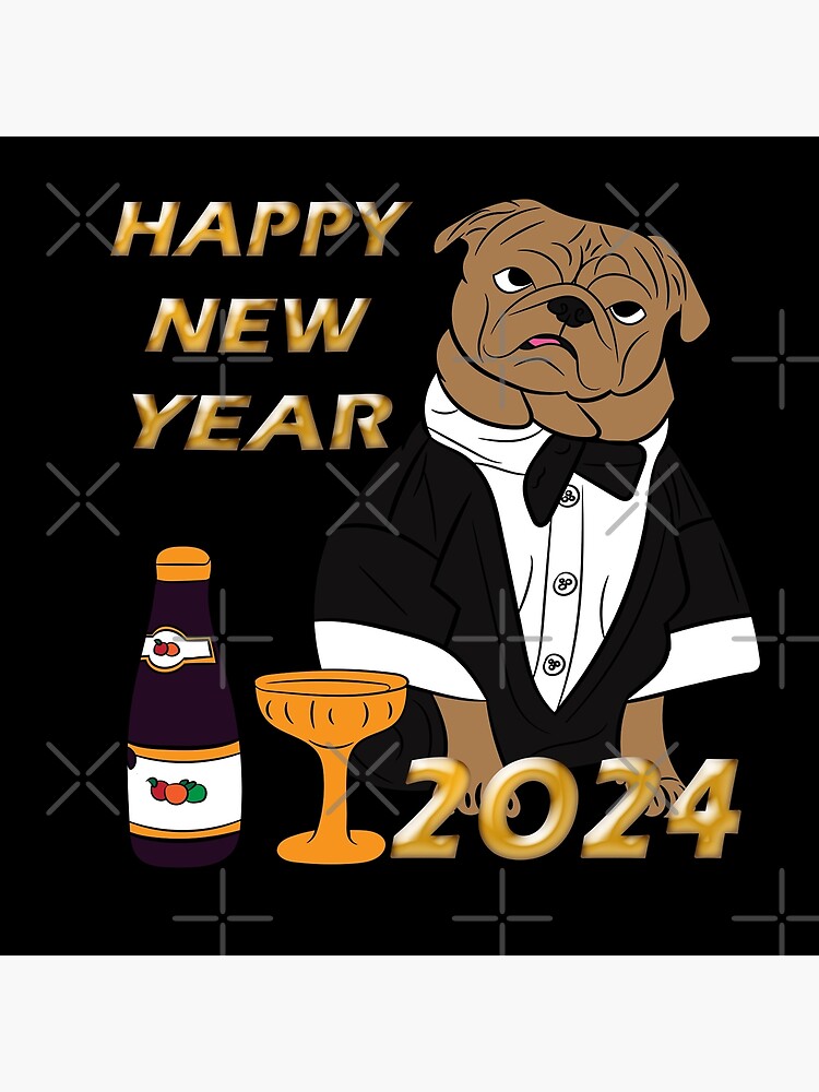 "Happy new year 2024 dog face design" Poster for Sale by SamRVstore