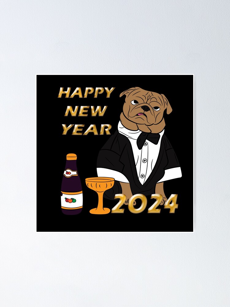 "Happy new year 2024 dog face design" Poster for Sale by SamRVstore