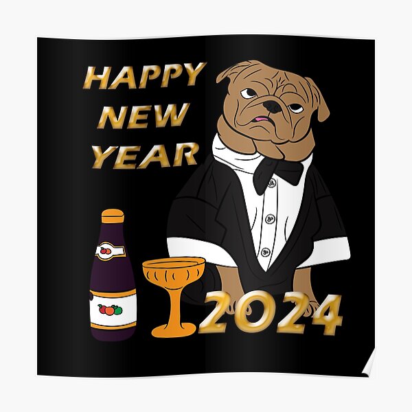 "Happy new year 2024 dog face design" Poster for Sale by SamRVstore