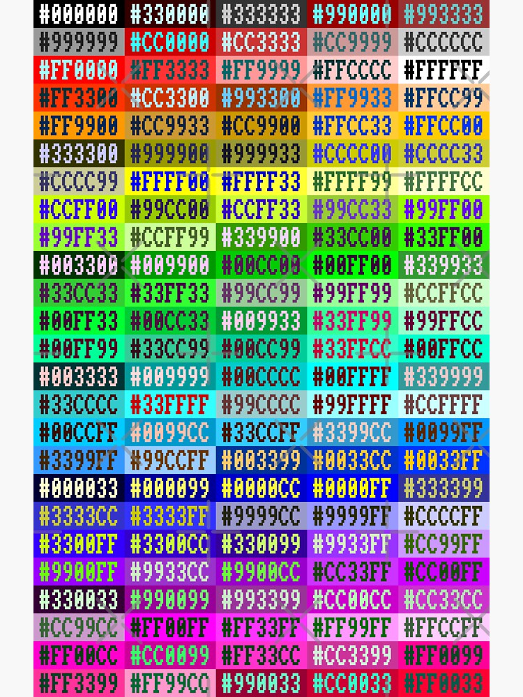 "Websafe Hexadecimal Colors " Sticker for Sale by z0mbieparade | Redbubble