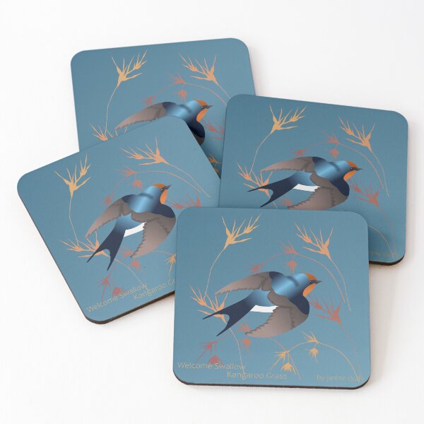 Item preview, Welcome Swallow over Kangaroo Grass on denim  designed and sold by koalajanine.