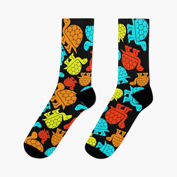 Item preview, Rainbow Neon Colorful Funny Turtle Animal Blue Aquarium Sea Shell Coral Reefs Star Fish Socks Sea Turtles Sock Gift Idea designed and sold by NOorYES.