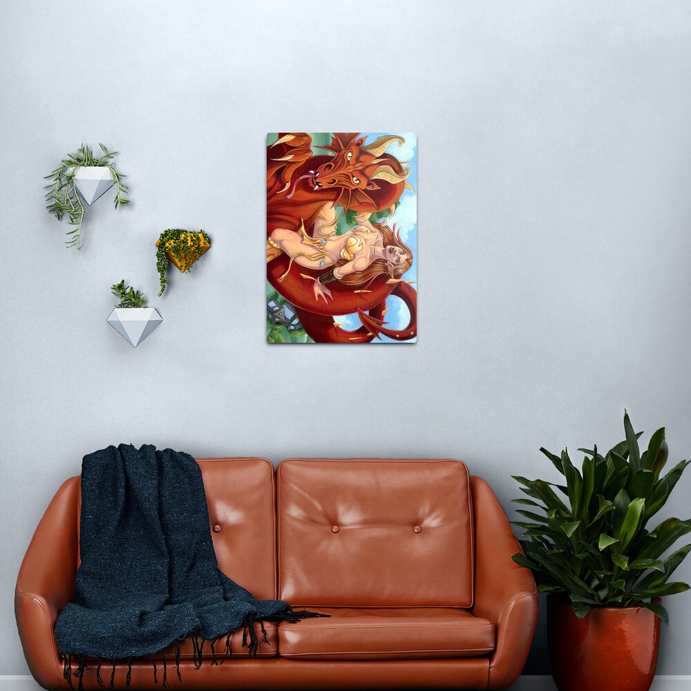 Red Dragon and Elf Warrior Metal Print