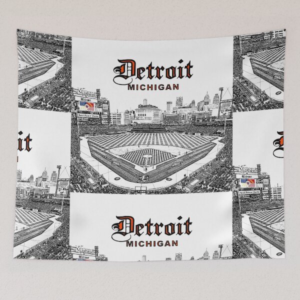 Artikelvorschau, Detroit, Michigan - Detroit-Flagge - Detroit Skyline vom Ballpark (B) entworfen und verkauft von leemcnut.