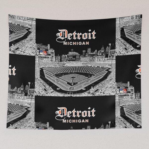Artikelvorschau, Detroit, Michigan - Detroit-Flagge - Detroit Skyline vom Ballpark (W) entworfen und verkauft von leemcnut.