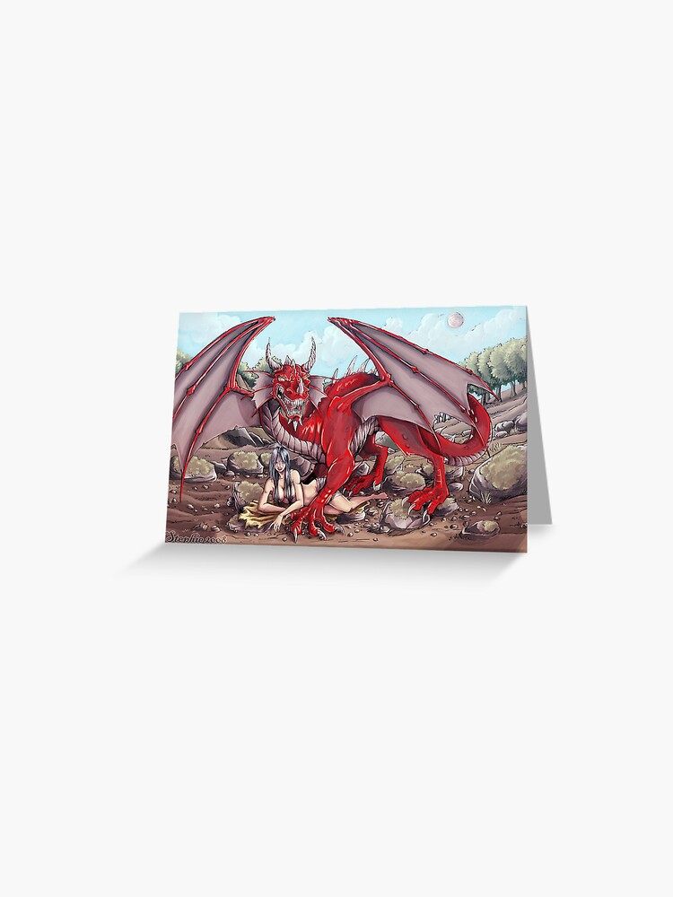 Thumbnail 1 of 2, Greeting Card, The Dragon and the Maiden designed and sold by cybercat.