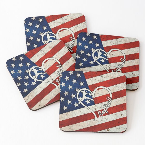 Item preview, Softball Love Heart American Flag designed and sold by LittleShop79.