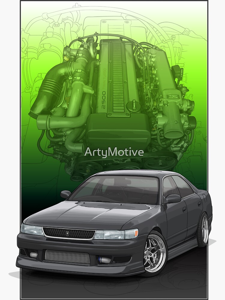 Chaser jzx90 Black with 1JZ engine backdrop | Sticker