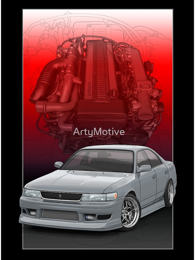 Chaser jzx90 White with 1JZ engine backdrop | Poster