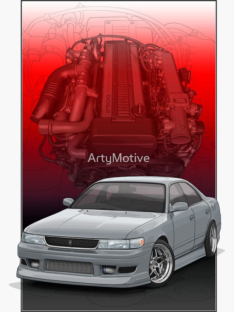 Chaser jzx90 White with 1JZ engine backdrop | Sticker