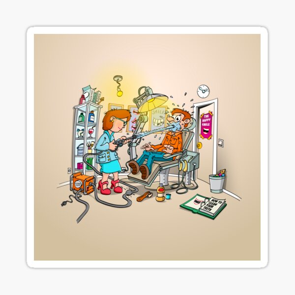 How to clean your teeth. Dentist cartoon. Sticker