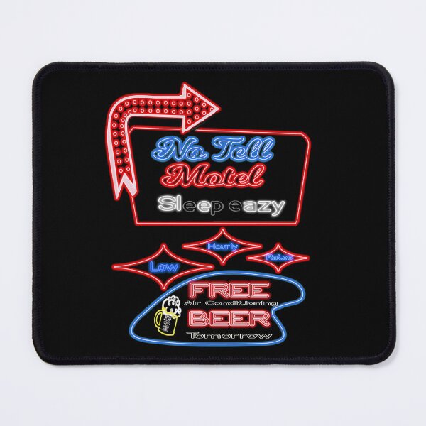 Item preview, No Tell Motel Sleazy Hotel Free Beer Hourly Rates Kitschy Neon Retro Sign Tee designed and sold by funnytshirtemp.