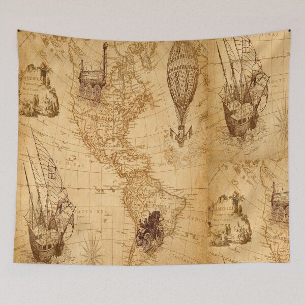 Item preview, Vintage map discovering America wall art designed and sold by Areashor.