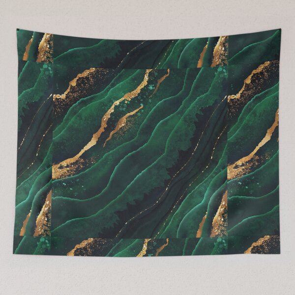 Item preview, Dark green and gold streaks marble print designed and sold by HadeeeeL.