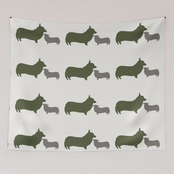Item preview, Modern Double Corgi Silhouettes (Moss) designed and sold by kmkmonkay.