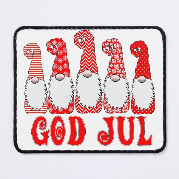 Item preview, God Jul 5 Nordic Gnomes Red White Hats Christmas Swedish Tomte Cute Elves designed and sold by funnytshirtemp.