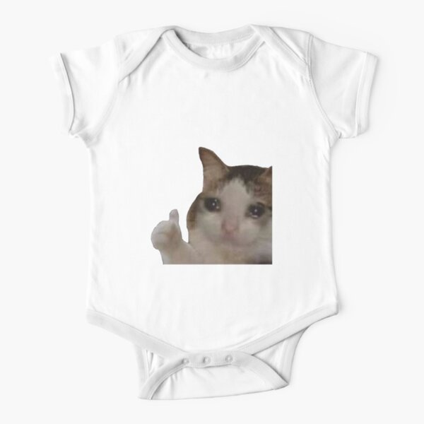 Thumbs Up Crying Cat Short Sleeve Baby One-Piece