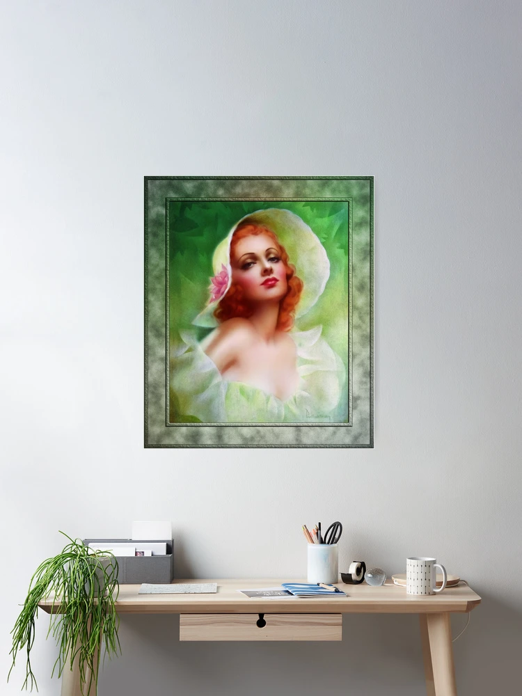 Red Headed Woman by Pearl Frush Brudon - Glamour Girl Beauty 2 Red Headed Woman by Pearl Frush Brudon Remastered Vintage Art Xzendor7 Old Masters Reproductions Wall Decor Poster Art Print