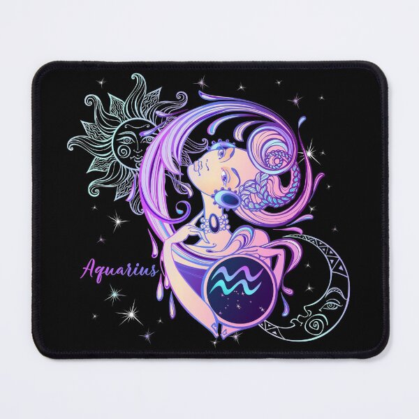 Item preview, Aquarius Zodiac Neon Lady With Sun and Crescent Moon designed and sold by Trinket-Trickster.