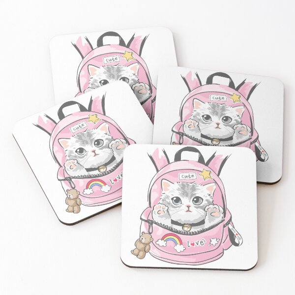 Item preview, CUTE CAT LOVE WITH TEDDY BEAR IN PINK BACKPACK designed and sold by Adam Designs.