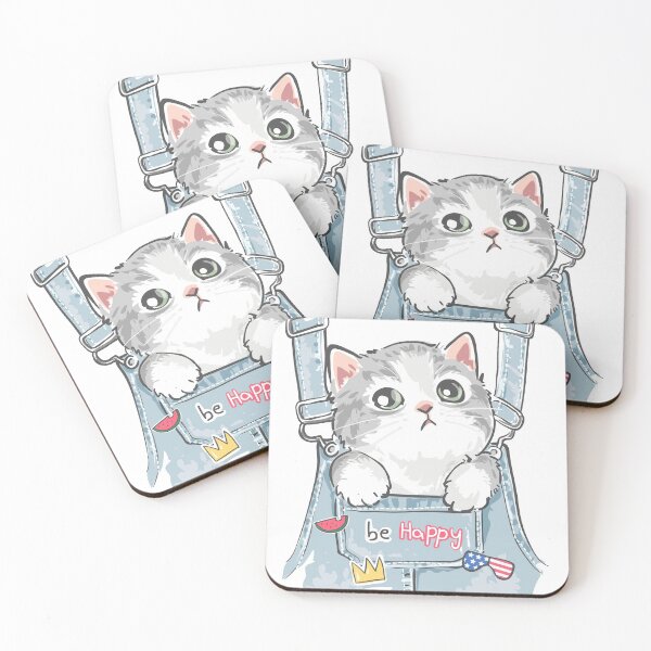 Item preview, BE HAPPY CUTE MEOW CAT IN OVERALLS POCKET WITH AMERICAN FLAG designed and sold by Adam Designs.