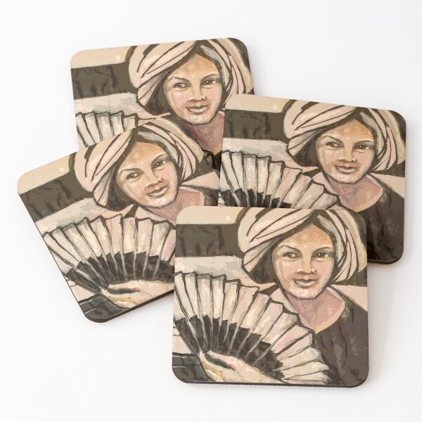 Item preview, Black and white portrait of a girl with a fan designed and sold by IRINA KAMBAROVA.