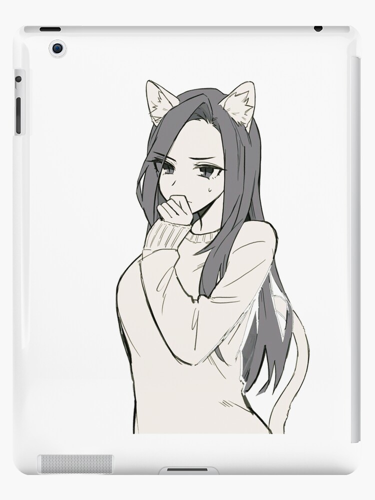 Kawaii Anime Neko Cat Girl With white hair | iPad Case & Skin