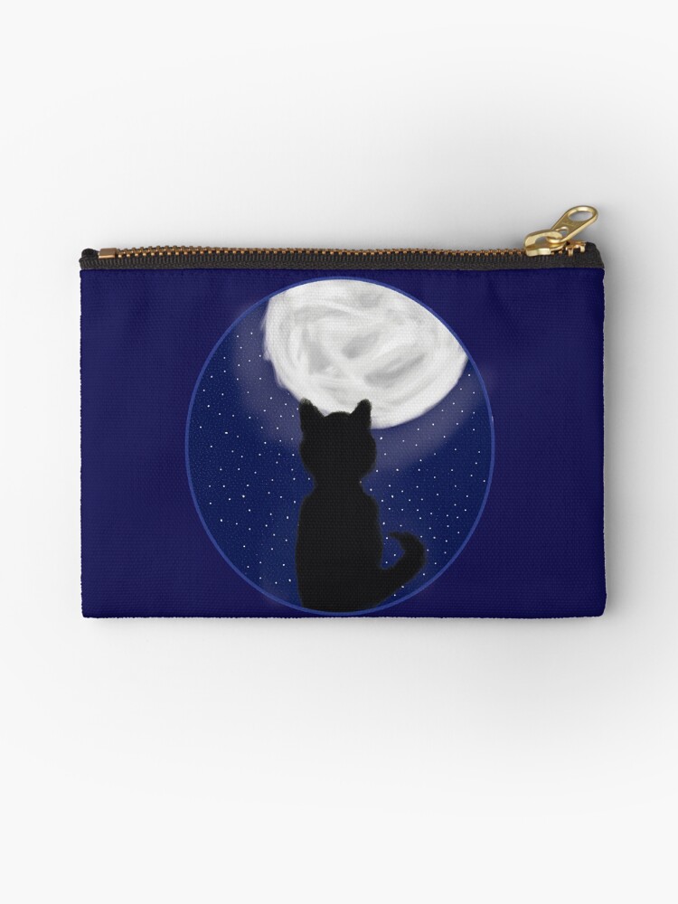 Thumbnail 1 of 4, Zipper Pouch, Black Cat Looking At Moon designed and sold by KingdomFantasy.