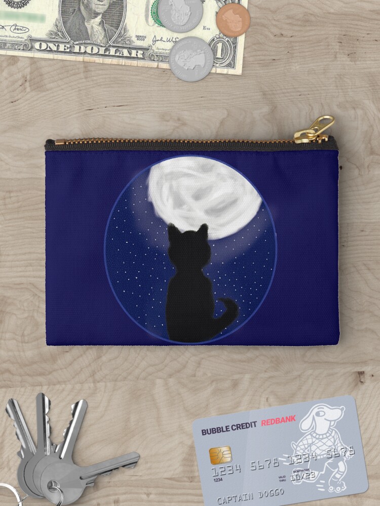 Thumbnail 3 of 4, Zipper Pouch, Black Cat Looking At Moon designed and sold by KingdomFantasy.
