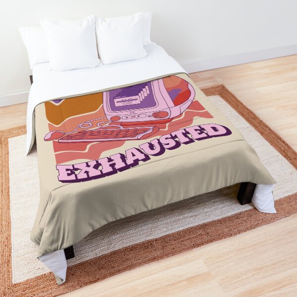 Kawaii computer emotionally exhausted retro Comforter