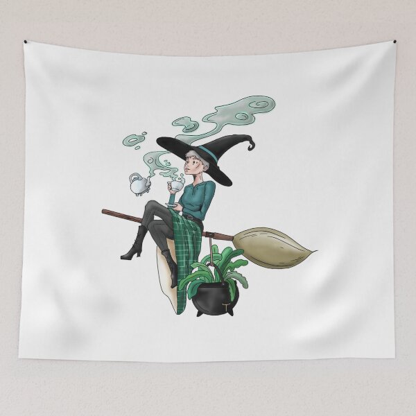 Item preview, Witch on a broom with a cup of tea  designed and sold by faolansforge.