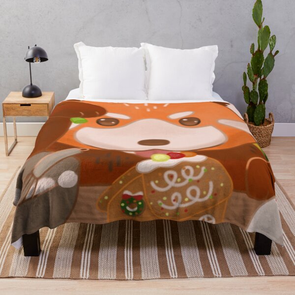 Item preview, A Red Panda Decorating a Gingerbread House on Christmas in Front of a Christmas Tree designed and sold by citrusapple.