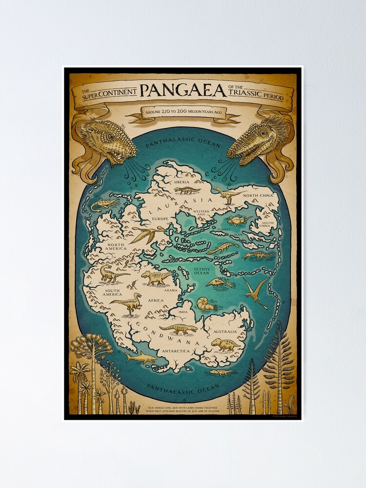 Alternate view of map of the supercontinent Pangaea Poster