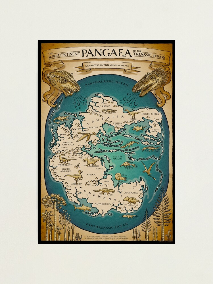 Alternate view of map of the supercontinent Pangaea Photographic Print