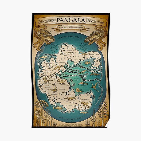 carte du supercontinent Pangée Poster