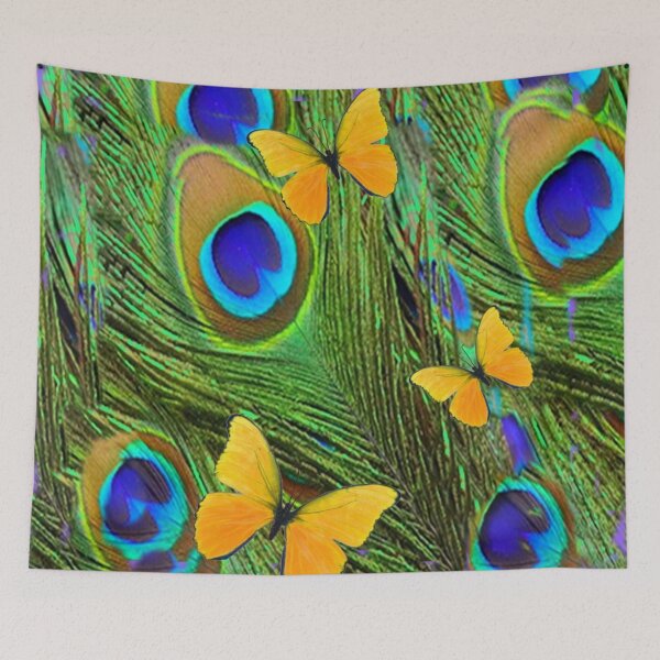 Item preview, YELLOW BUTTERFLY PEACOCK FEATHERS ABSTRACTED ART designed and sold by sharlesart.