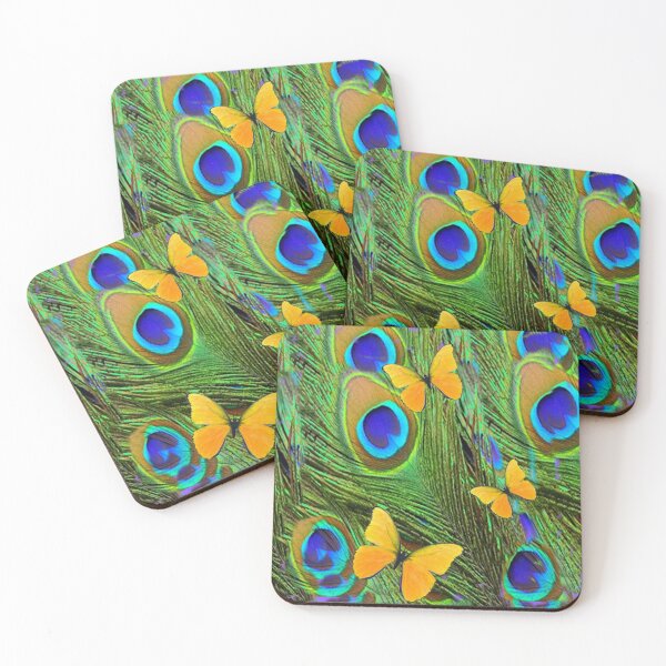 Item preview, YELLOW BUTTERFLY PEACOCK FEATHERS ABSTRACTED ART designed and sold by sharlesart.