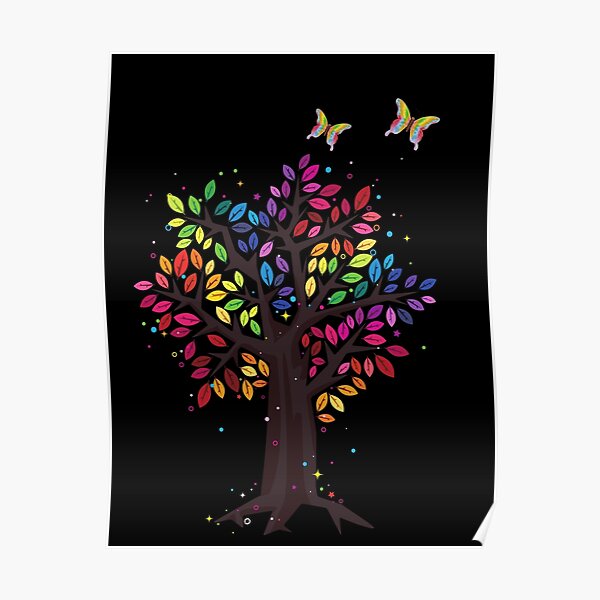 Colours Tree, Butterfly Trees Art,  Poster