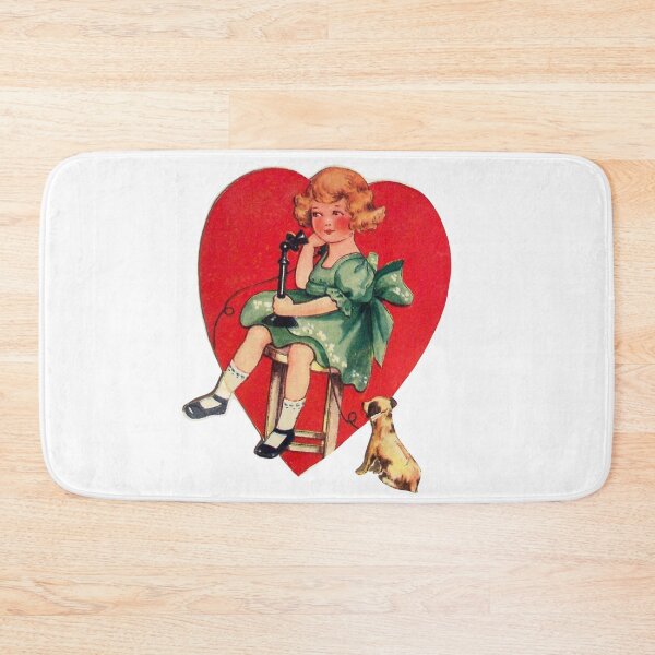 Item preview, Vintage Valentine’s Day Card with Girl and Dog Talking on Phone  designed and sold by Pinkmagenta.