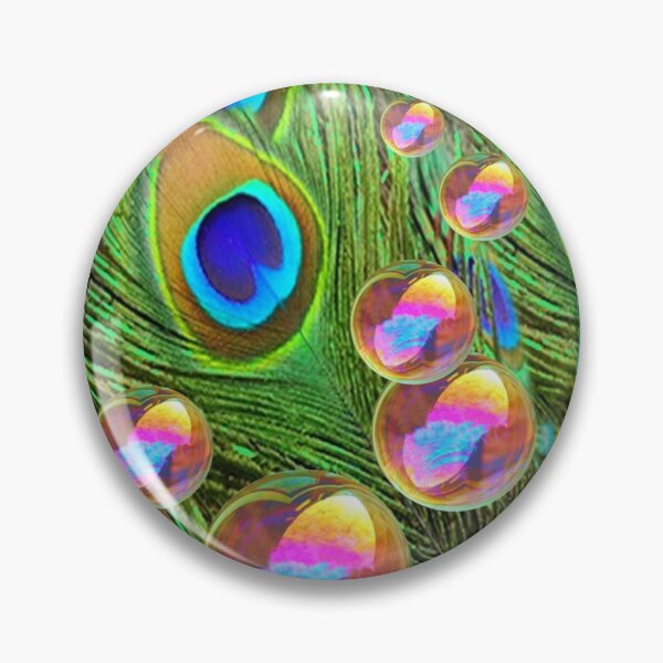 Item preview, GREEN PEACOCK FEATHERS GOLDEN BUBBLES ABSTRACT ART designed and sold by sharlesart.
