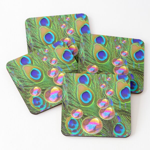 Item preview, GREEN PEACOCK FEATHERS GOLDEN BUBBLES ABSTRACT ART designed and sold by sharlesart.