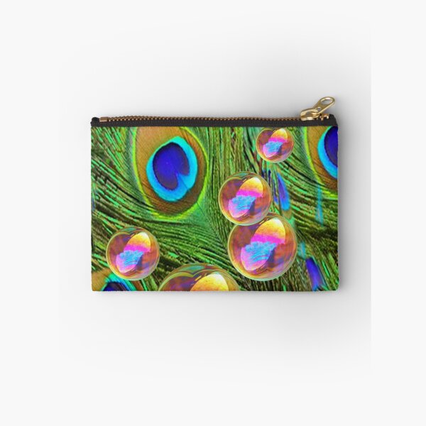 Item preview, GREEN PEACOCK FEATHERS GOLDEN BUBBLES ABSTRACT ART designed and sold by sharlesart.