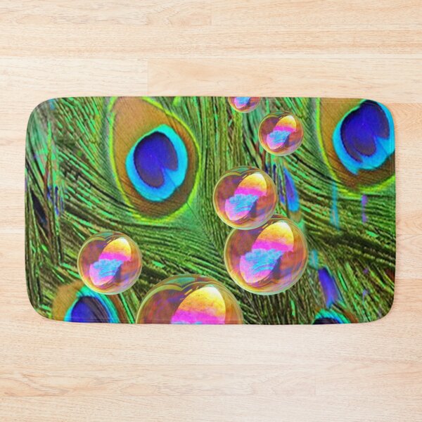 Item preview, GREEN PEACOCK FEATHERS GOLDEN BUBBLES ABSTRACT ART designed and sold by sharlesart.