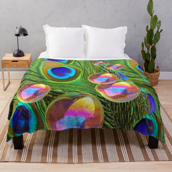 Item preview, GREEN PEACOCK FEATHERS GOLDEN BUBBLES ABSTRACT ART designed and sold by sharlesart.