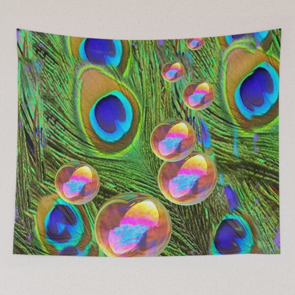 Item preview, GREEN PEACOCK FEATHERS GOLDEN BUBBLES ABSTRACT ART designed and sold by sharlesart.