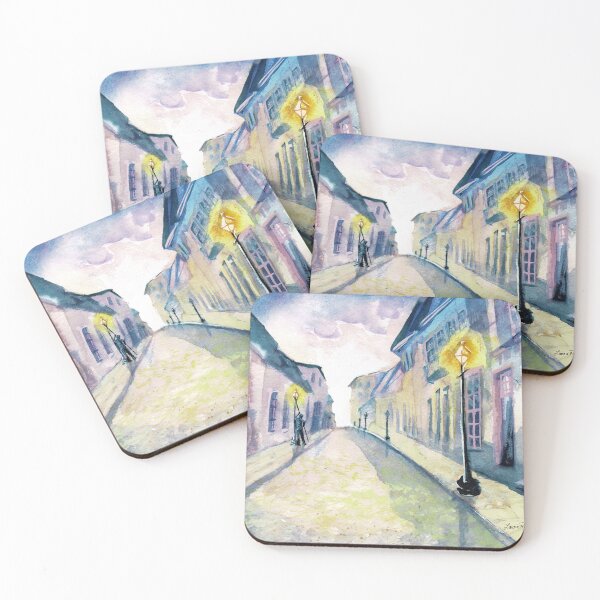 Item preview, Lamplighter watercolor painting by Laura Rispoli Cobblestone streets designed and sold by Laura-Rispoli.