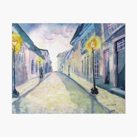 Item preview, Lamplighter watercolor painting by Laura Rispoli Cobblestone streets designed and sold by Laura-Rispoli.