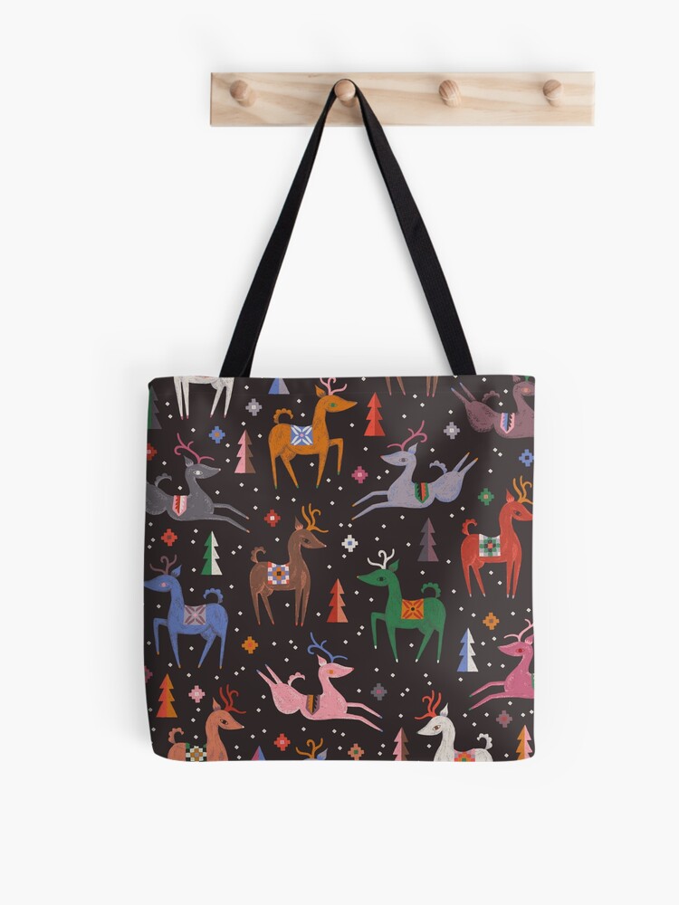 Thumbnail 1 of 2, Tote Bag, Reindeer Woven Winter Pattern designed and sold by lizzydeestudio.